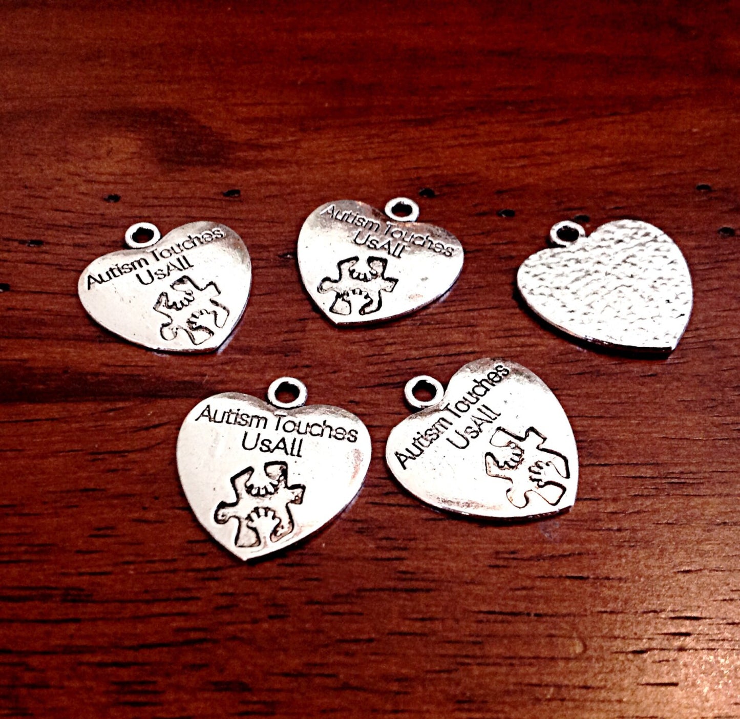 8 Autism Charms, Antique Silver Heart Charms, Autism Charm, Puzzle Charms, Double Sided Heart Charm, Craft and Jewelry Supplies, Findings