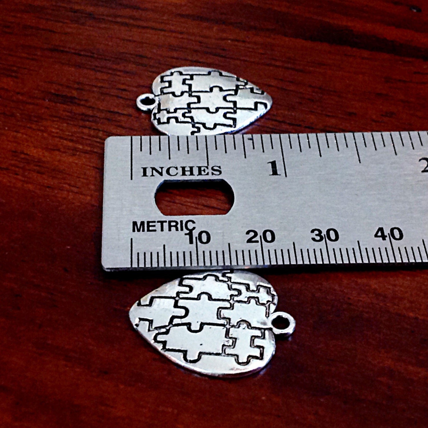 8 Autism Charms, Antique Silver Heart Charms, Autism Charms, Puzzle Charms, Heart Charms, Craft and Jewelry Supplies, Findings