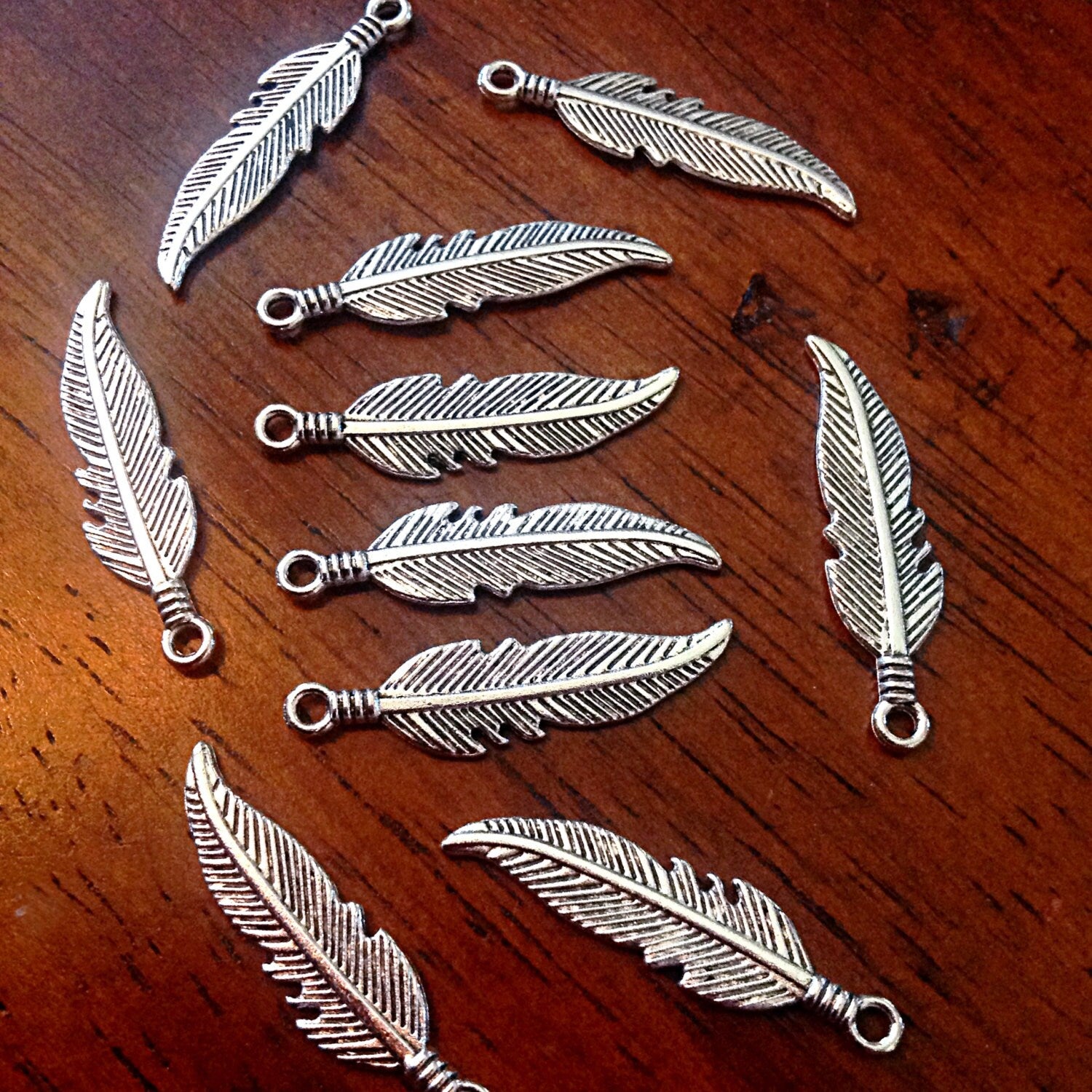 Bulk 25 Feather Charms, Antique Silver Wing, Double Sided Feather Charms, Silver Feather Charms, Craft and Jewelry Supplies, Findings