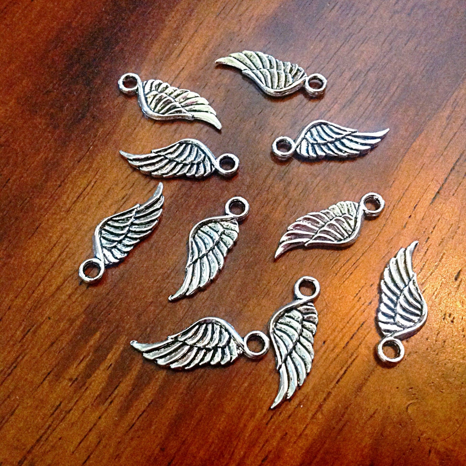 Bulk 50 Feather Charms, Antique Silver Wing, Double Sided Feather Charms, Silver Feather Charms, Craft and Jewelry Supplies, Findings