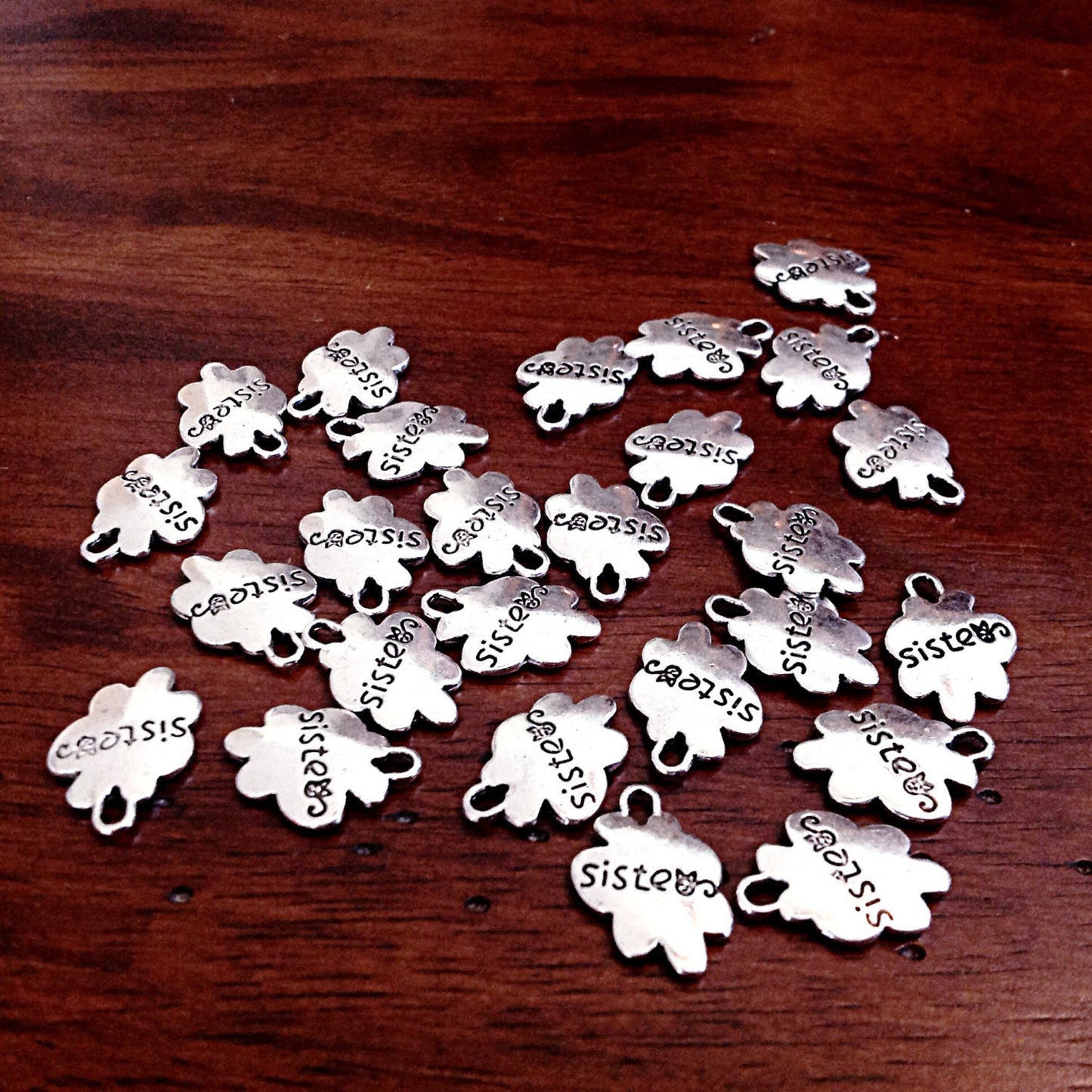 15 Sisters Charms, Antique Silver Charms, Double Sided Sisters Charms, Sisters, Silver Sister Pendants, Craft and Jewelry Supplies, Findings