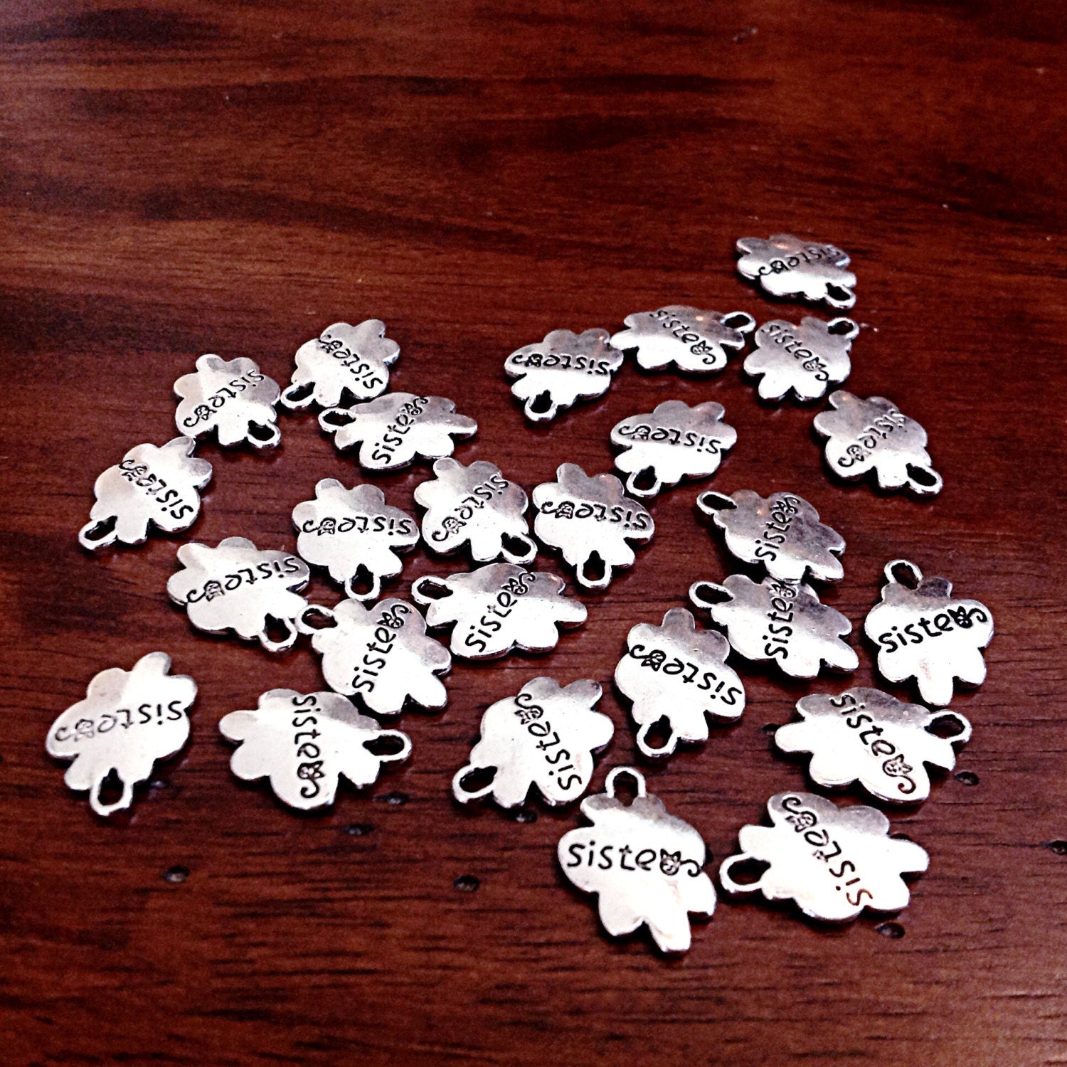 15 Sisters Charms, Antique Silver Charms, Double Sided Sisters Charms, Sisters, Silver Sister Pendants, Craft and Jewelry Supplies, Findings