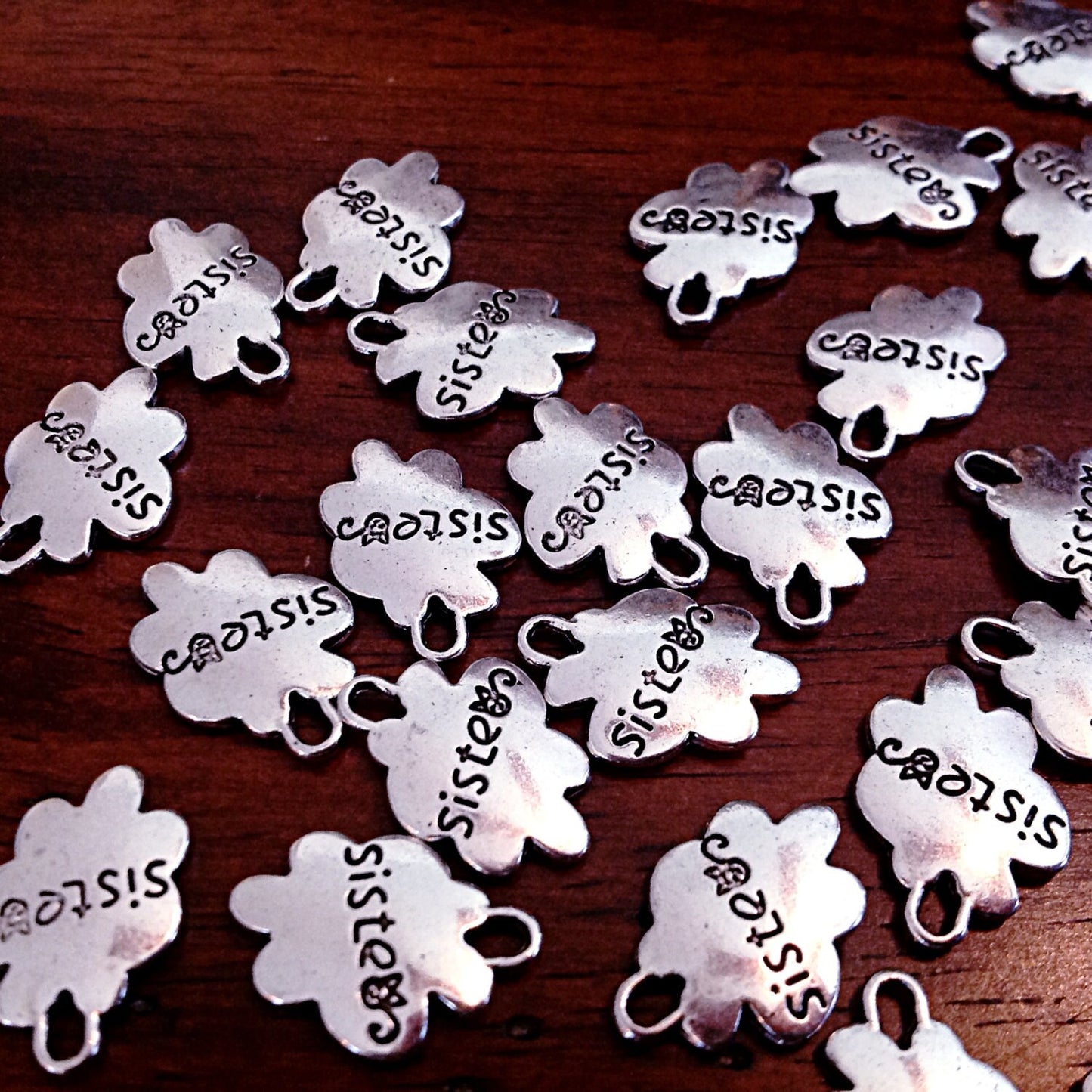 15 Sisters Charms, Antique Silver Charms, Double Sided Sisters Charms, Sisters, Silver Sister Pendants, Craft and Jewelry Supplies, Findings