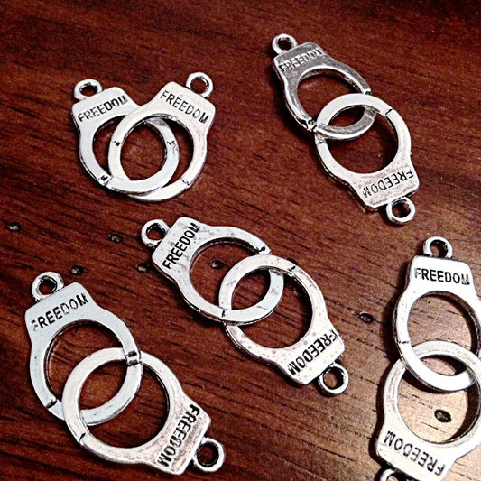 15 Handcuff Charms, Handcuffs, Antique Silver Charms, Double Sided Handcuffs, Handcuffs Pendants, Jewelry and Craft Supplies, Findings