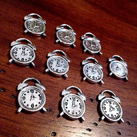 Bulk 25 Clock Charms, Antique Silver Charms, Silver Clock Charms Almarm Clock Charms, Travel Charms, Findings, Crafts and Jewelry Supplies