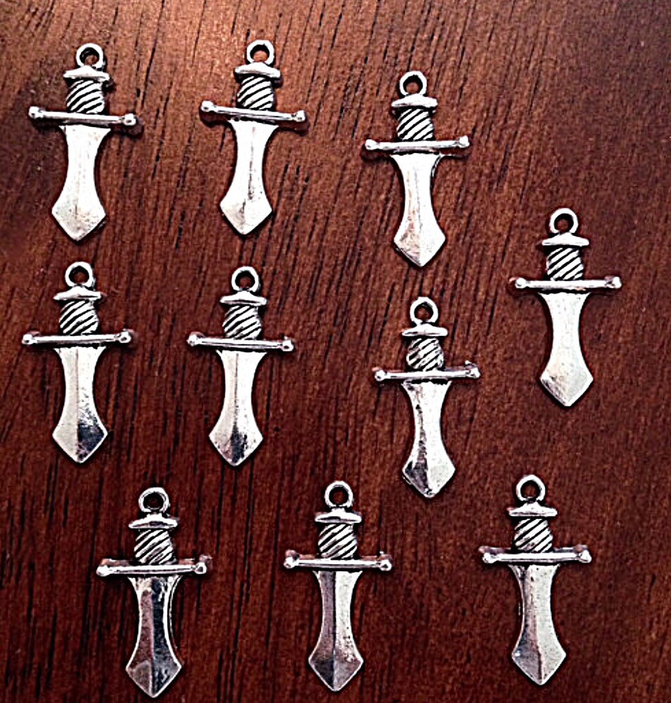 12 Sword Charms, Antique Silver Charms, Full Armor of God Charms, Sword of the Spirit Charms, Findings, Craft and Jewelry Supplies