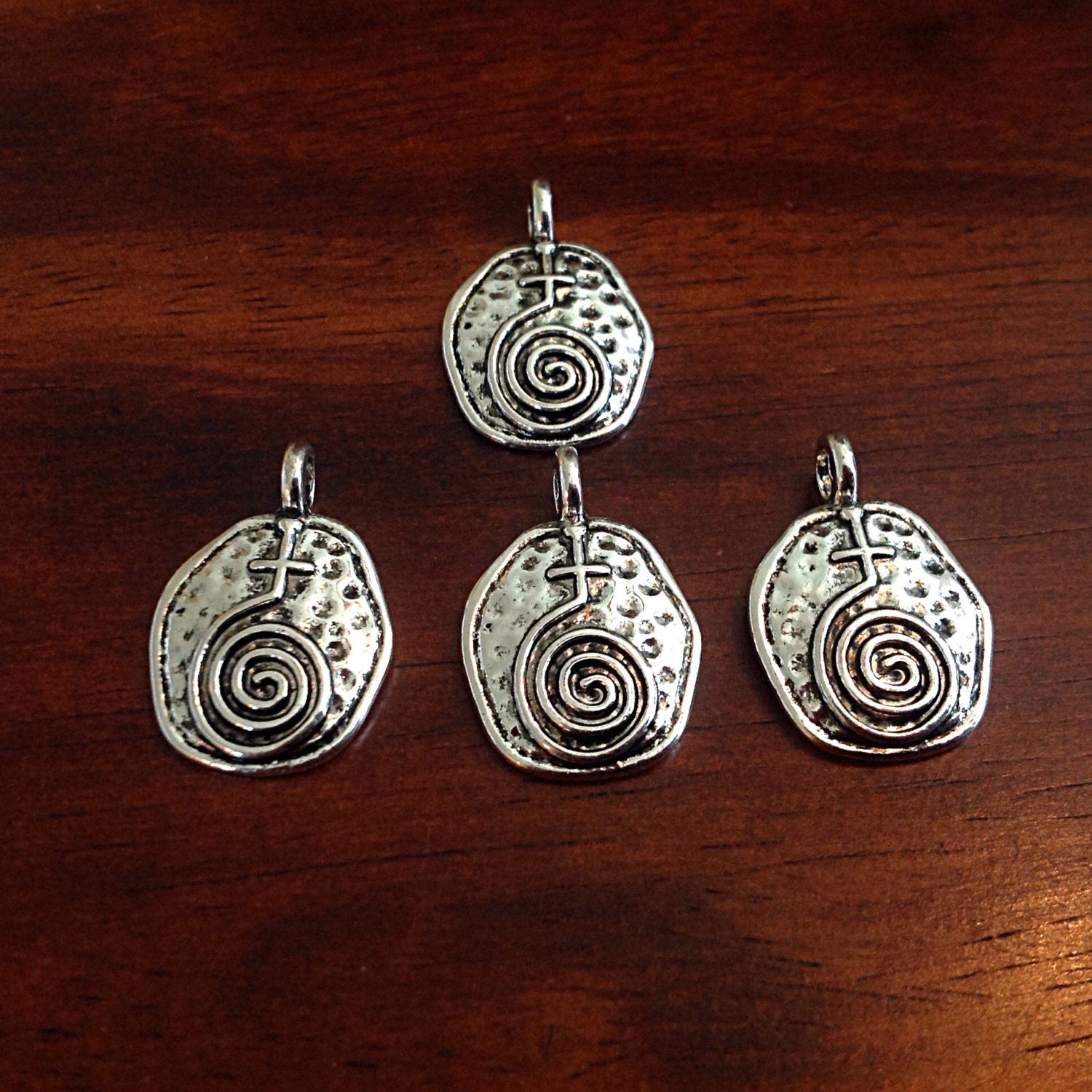 15pcs, Hammered Cross Charms, Antique Silver Cross Charms, Round Cross Charms, Inside Cross Pendants, Spiral Cross Charms, DIY, Findings