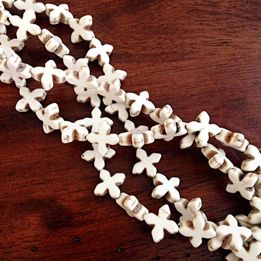 Bulk 30 pcs, 20x20mm Turquiose Beads, Howlite Beads, Star Beads, Beige Turquoise Cross Beads, Craft and Jewelry Supplies, Findngs