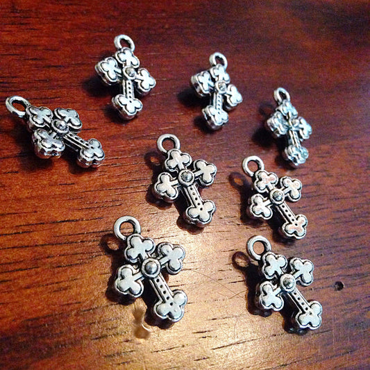 Bulk 20 Silver Cross Charms, Antique Silver Charms, Cross Charms, Double Sided Cross Charms,Tiny Cross, Jewelry And Craft Supplies, Findings