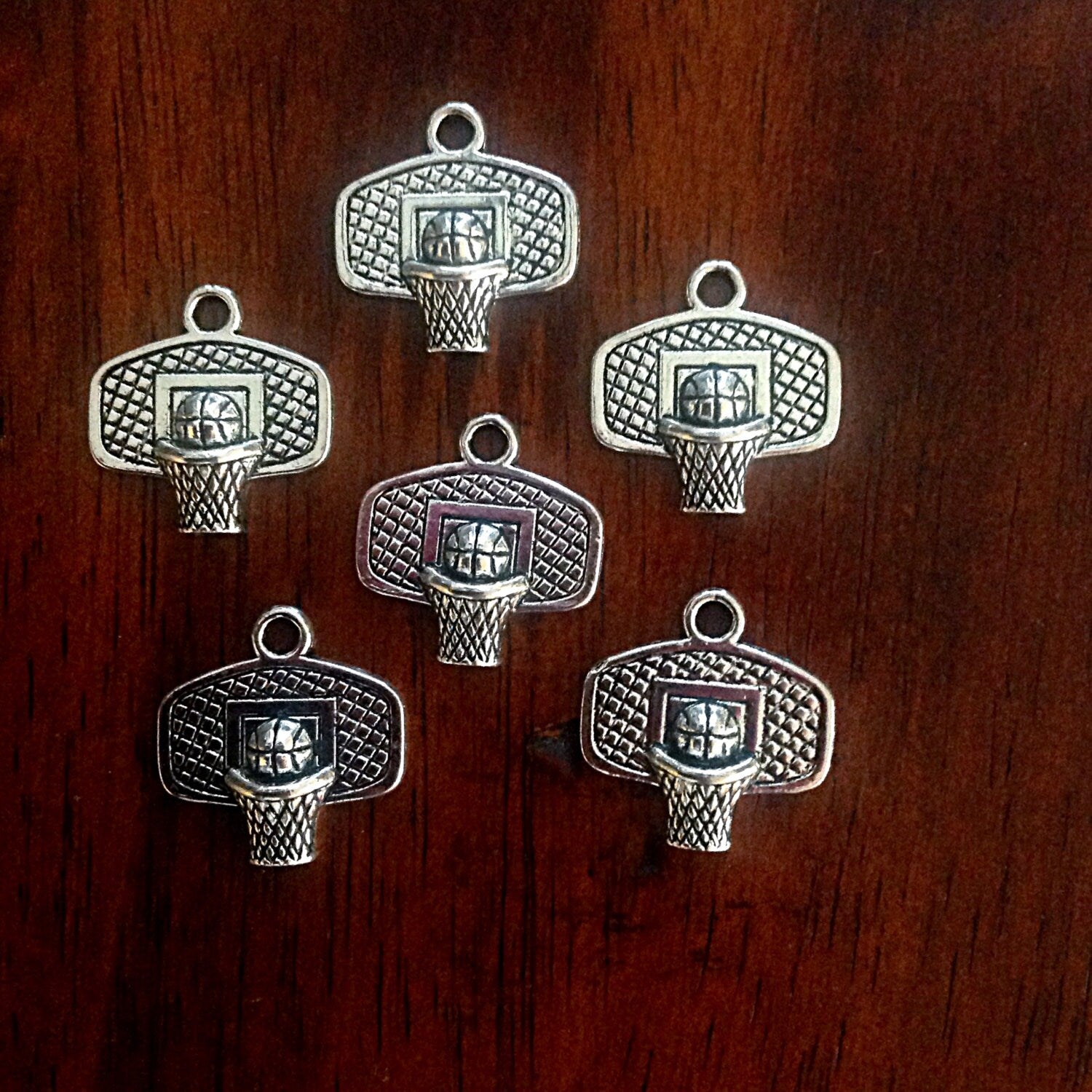 8pcs, Basketball Charms, Basketball Goal Charms, Basketball Hoop Charms, Basketball Pendants, Sports Charms, Antique Silver Charms, Findings
