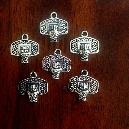 8pcs, Basketball Charms, Basketball Goal Charms, Basketball Hoop Charms, Basketball Pendants, Sports Charms, Antique Silver Charms, Findings